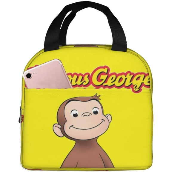 Curious George Insulated Lunch Bag Cartoon Large Capacity Reusable Lunch Box Leakproof Tote Bag Cooler with Adjustable Strap for Adults Work Office Picnic Travel Black