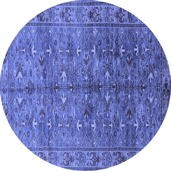 Ahgly Company Machine Washable Indoor Round Oriental Blue Industrial Area Rugs, 6' Round