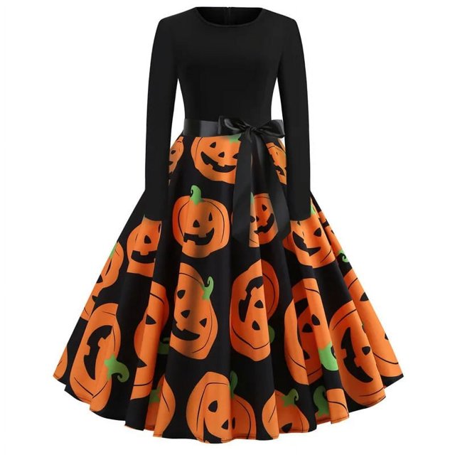 Accesorios de disfraz de Halloween para mujer, vestido de princesa de manga larga, elegante vestido de calabaza, vestido de fiesta Vintage para Festival