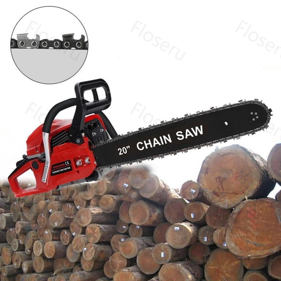 Floseru 58CC 20 Inch 2-Cycle Gas Powered Chainsaw, 13000r/min 3 HP Chainsaw Gas Powered, Low Kickback, Anti-Vibration, Protective Design for Tree Wood Cutting(Red)