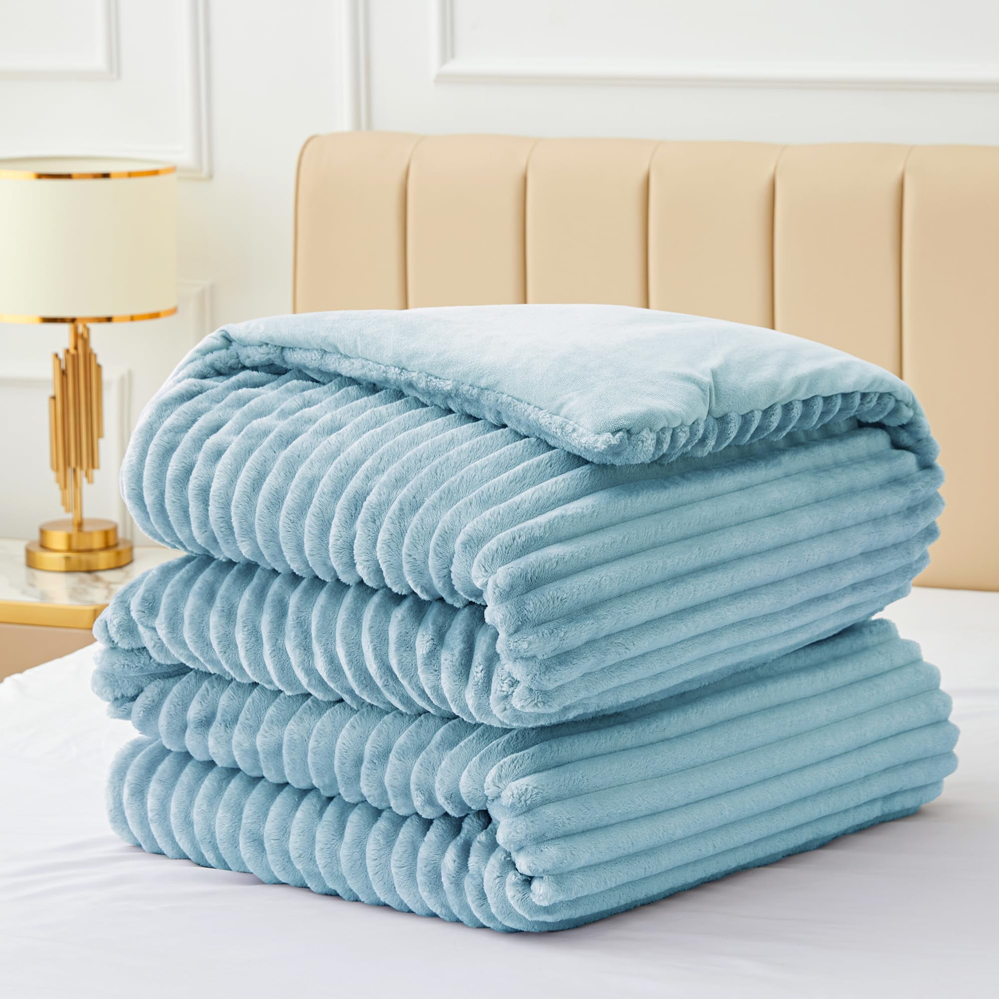 BEDELITE Fleece Queen Comforter Set -Super Soft & Warm Fluffy Light Blue Bedding, Luxury Fuzzy Heavy Bed Set for Winter with 2 Pillow Cases