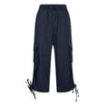 thumbnail image 4 of Tnhcen Women's Multi-Pocket Cargo Pants Capri Pants Lightweight Hiking Jogger Pants Twill Drawstring Cuff Capri Trousers S-2XL, 4 of 7