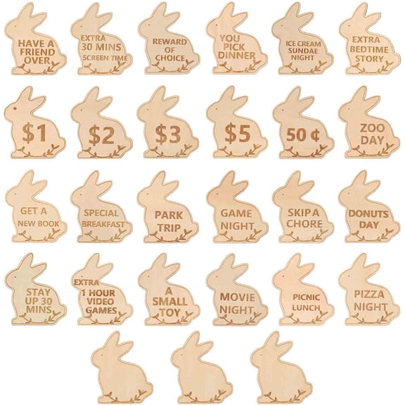 HuiXinOu Easter Wooden Coins Tokens Prize Fillers for Kids Easter Eggs Hunt Game Party Favors Set of 27