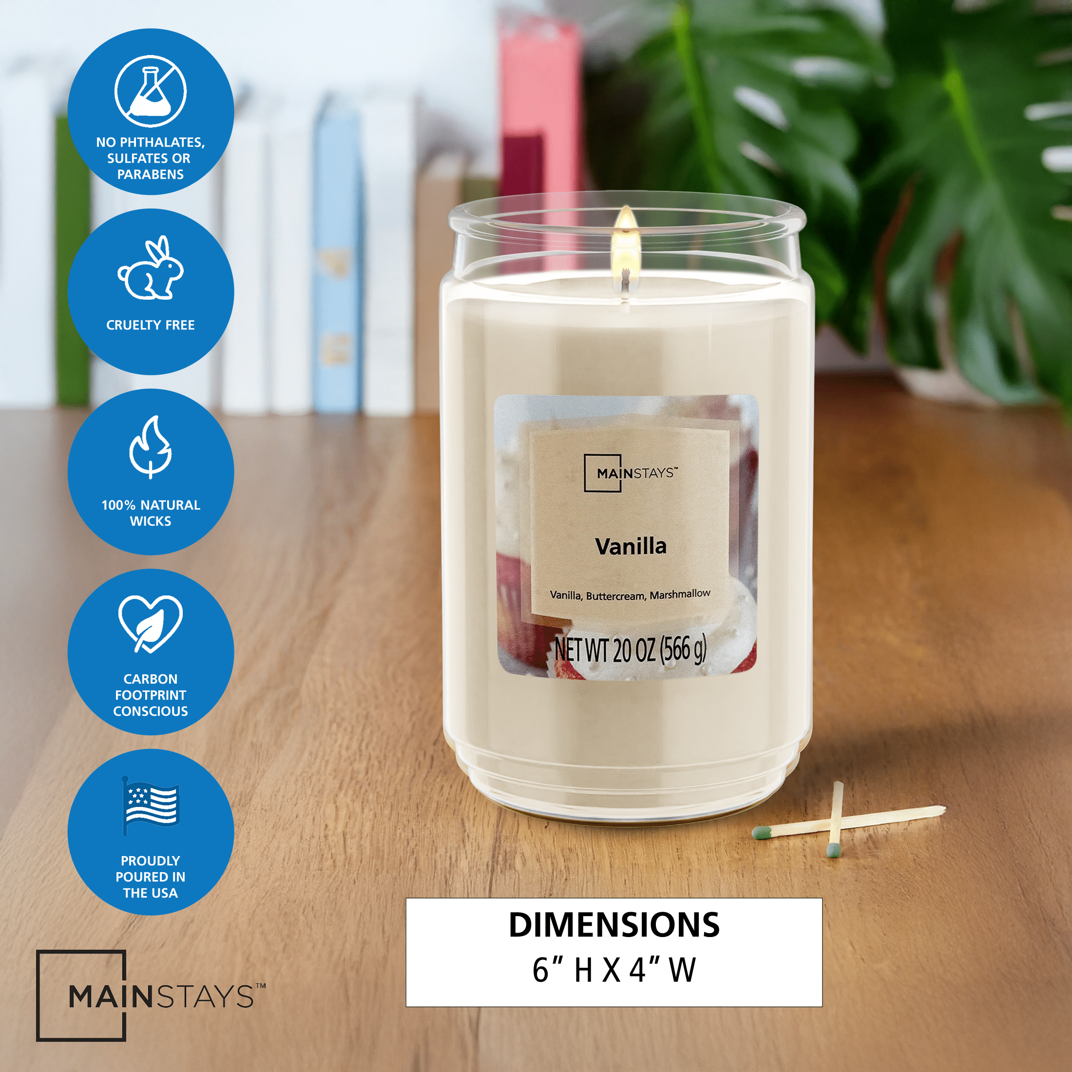 Mainstays Single-Wick Scented Glass Jar Candle, Vanilla, 20oz.
