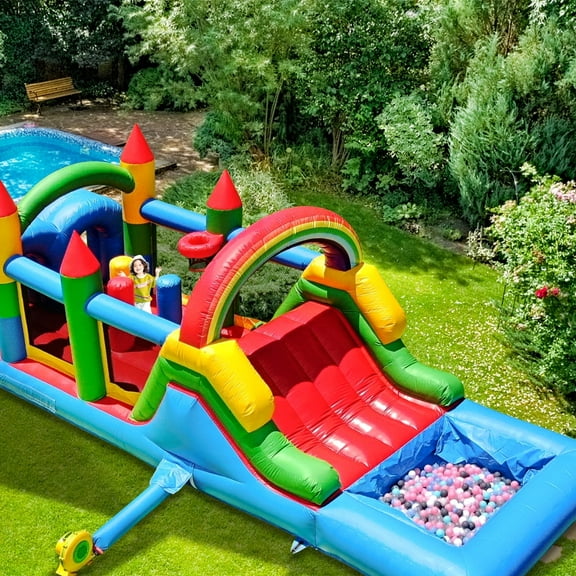 Relunch 25FT Commercial PVC Inflatable Obstacle Course Bounce House Slide for Kids with Blower, Heavy Duty Quality Outdoor Party, 25x8x8FT