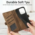 thumbnail image 4 of SaniMore for iPhone 14 (6.1" 2022) Case, PU Leather Embossed Lines with Wrist Strap Zipper Cash Pocket Card Slots Magnetic Flip Stand Full Protective TPU Shell Anti-drop Business Design, Brown, 4 of 10