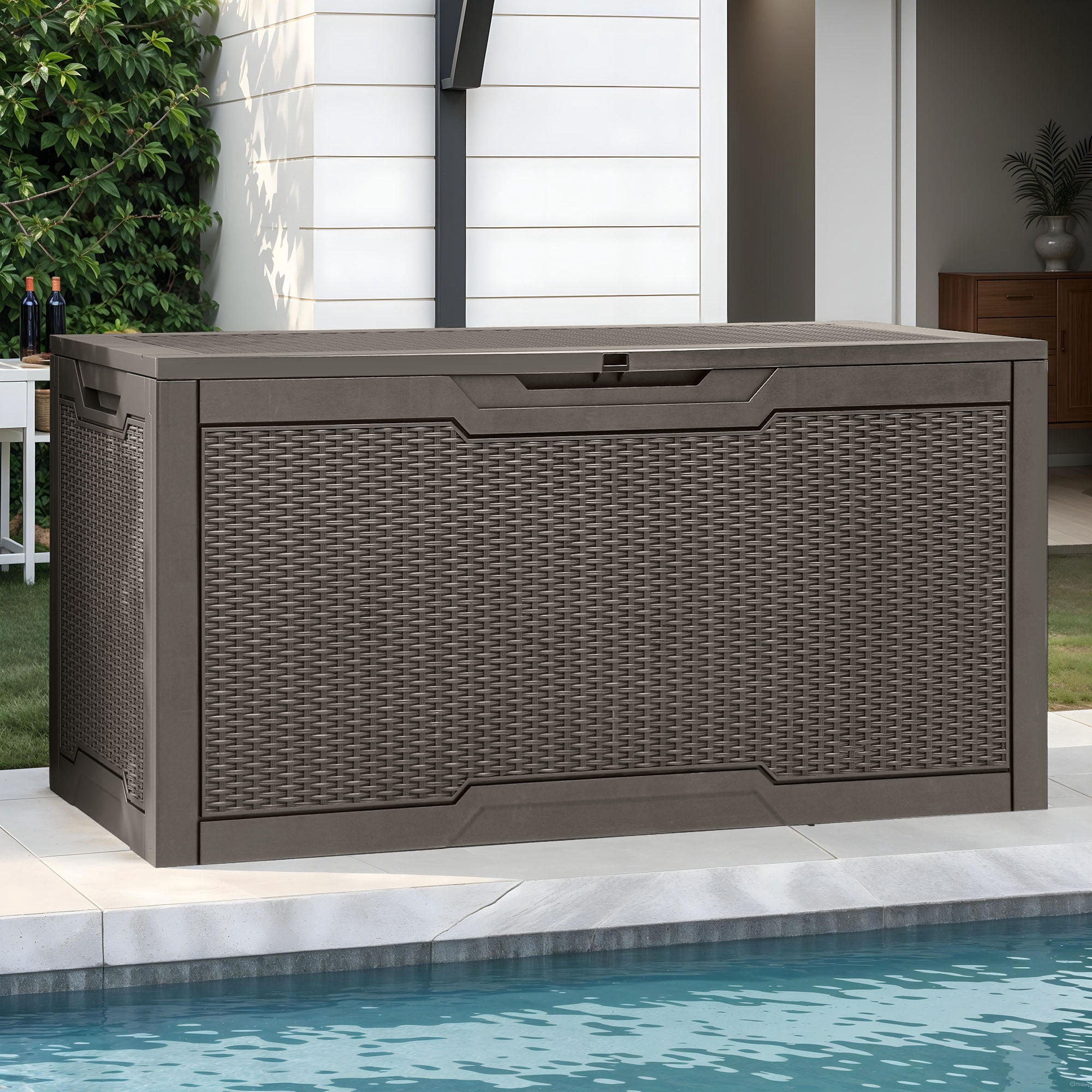 Uforic Lockable 100 Gallon Resin Deck Box, Heavy-Duty Weather Resistant Outdoor Storage Chest, Versatile Storage Solution for Patio Accessories and Daily Essentials,Light Brown