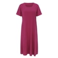 thumbnail image 2 of DondPO Maxi Dress for Women Summer Dresses Women's Casual Solid Color Short Sleeved Round Neck Loose Pocket Dress Beach Dresses Womens Dresses Red 2 Dress XXL, 2 of 5