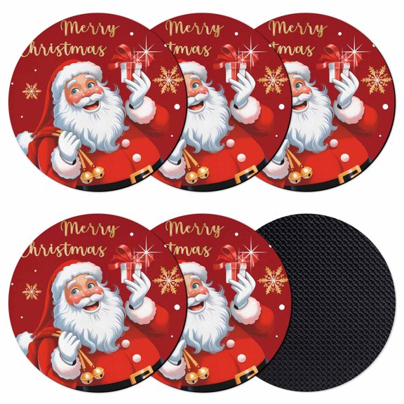 Red Santa Christmas Coasters Set of 6, Absorbent Coasters for Drinks, Xmas Snowflake Merry Christmas Coaster for Desk Coffee Table Protection, Home Decor House Warming Gifts 4"