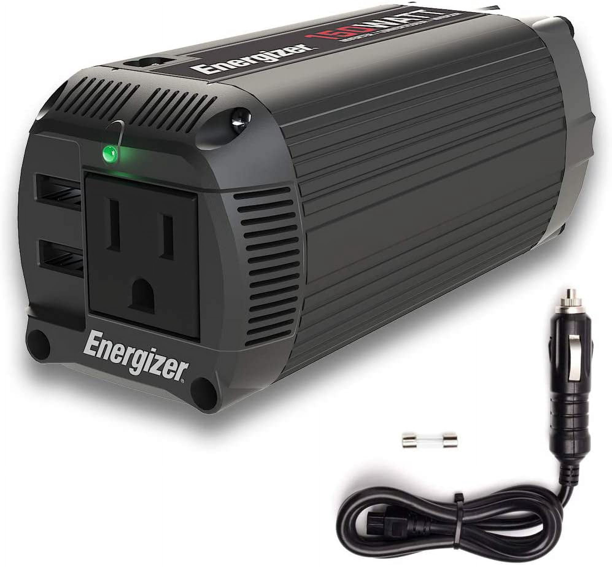 Energizer 150W Surge Power Inverter for Car, 12V to 110V, 2 USB Ports