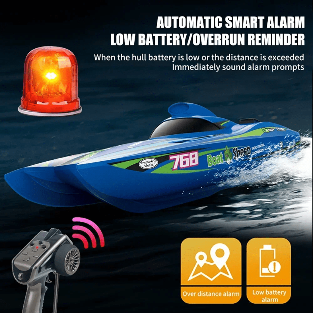 1/32 Scale RC Rescue Boat Model, High-Speed Water Rescue Vessel with Brushless Motor & Water Cooling, 2.4G RC Boats for Pools and Lakes, Blue