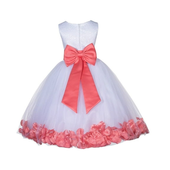 Ekidsbridal White Wedding Pageant Floral Lace Bodice Rose Petal Tulle Flower Girl Dress for Toddlers Birthday Party Father Daughter Dance 165t M