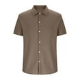 thumbnail image 2 of Eltusu Men's Casual Button Down Shirts, Lapel Collar Relaxed Fit Stretchy Summer Short Sleeve Shirts Brown Size L, 2 of 5