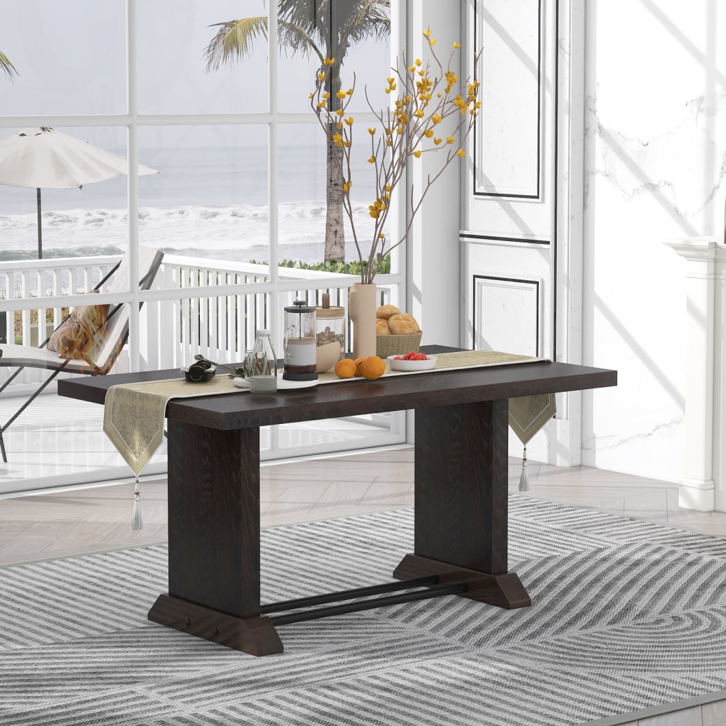 6 Person Wood Dining Room Table, Farmhouse Kitchen Table with Iron