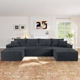thumbnail image 2 of Muumblus 133" Modular Sectional Sofa with 2 Chaise Lounge, U-Shaped Oversized Boneless Cloud Couch, Dark Gray Corduroy Sleeper Sofa for Living Room, 2 of 12