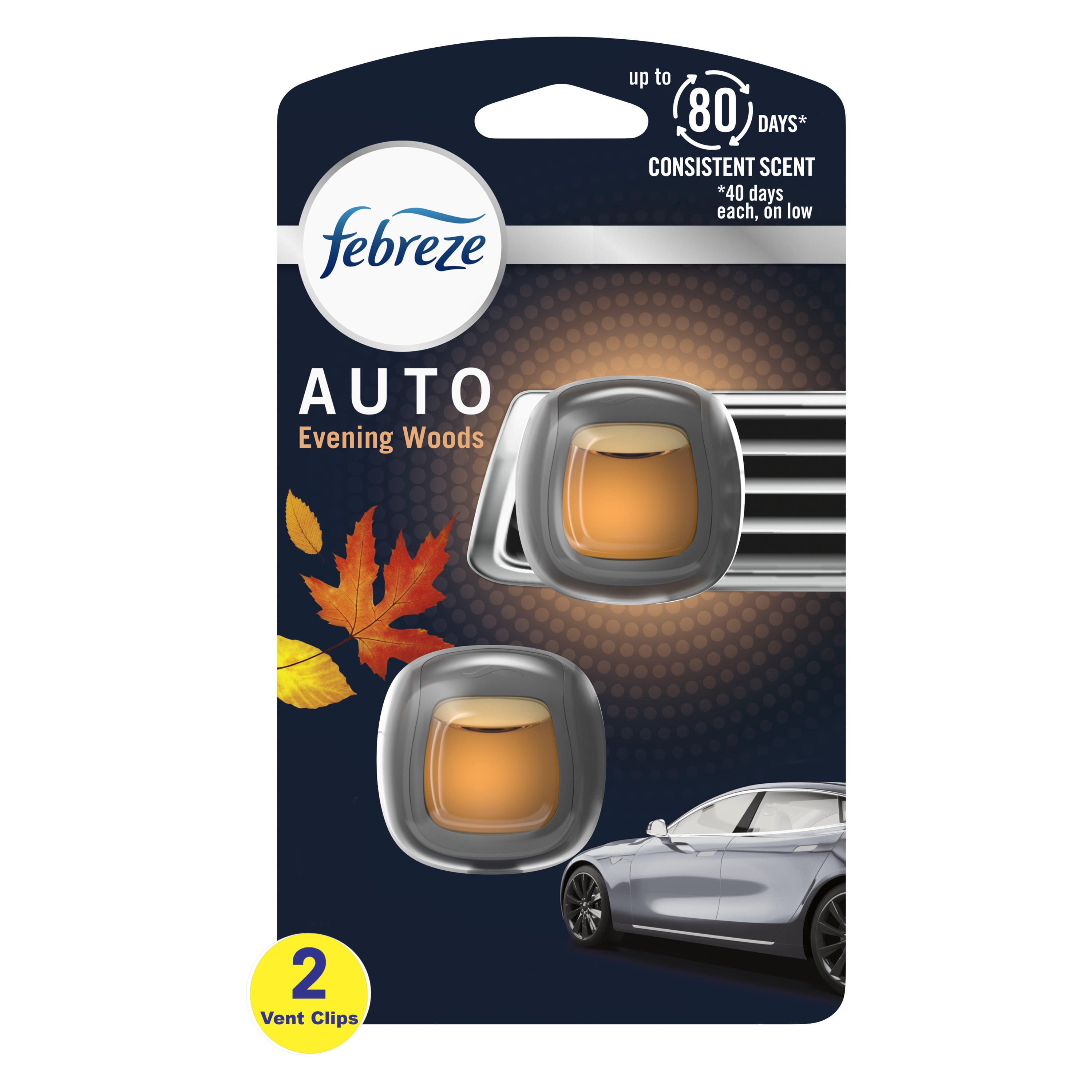 Febreze Auto Vent Clip Evening Woods Scent, .07 oz, Pack of 2