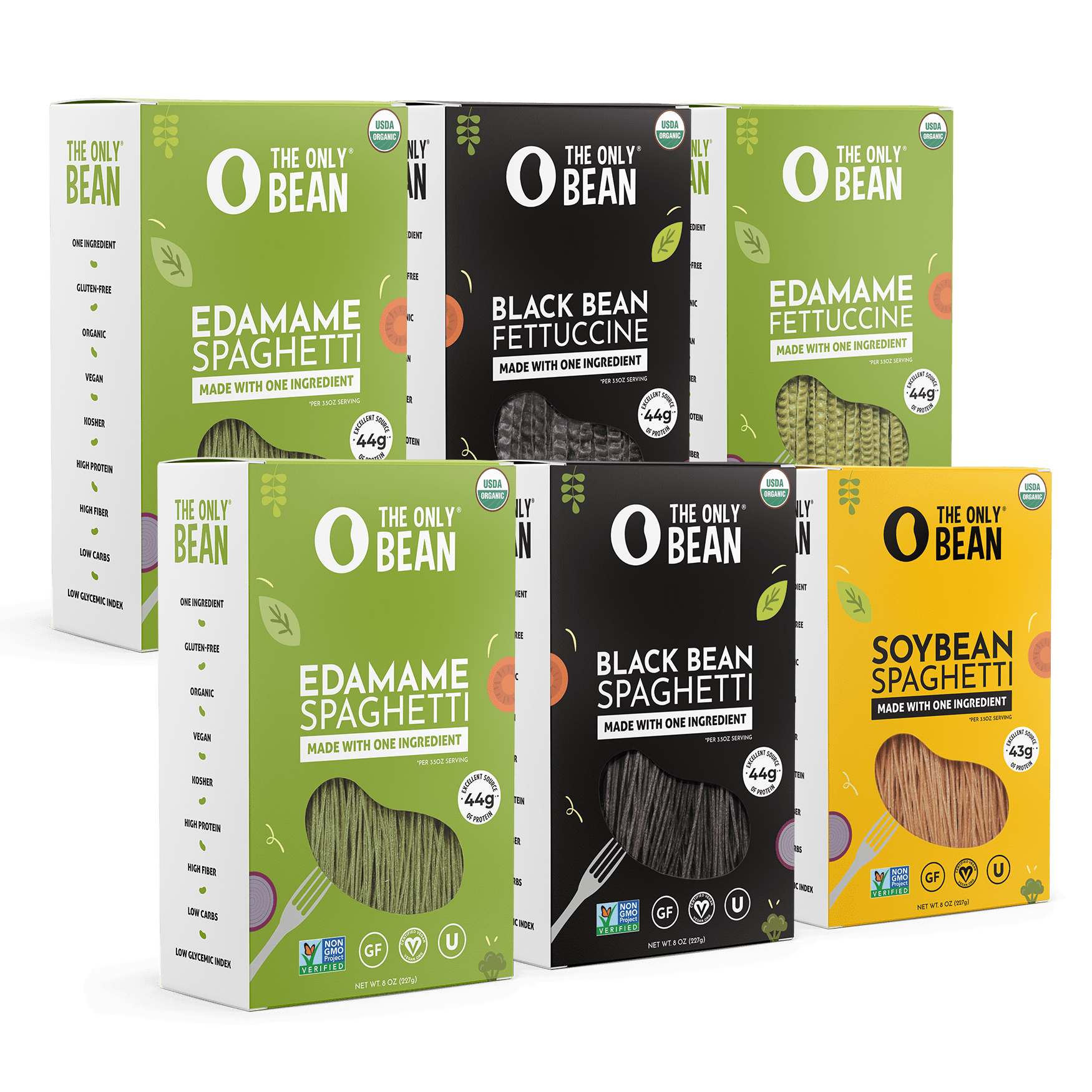 The Only Bean - Soy, Black Bean, and Edamame Spaghetti & Fettuccine - Gluten Free Pasta, Keto Low Carb Pasta Noodles, Protein Pasta, Organic Healthy Noodles, Vegan Pasta - 8 oz (Pack of 6)