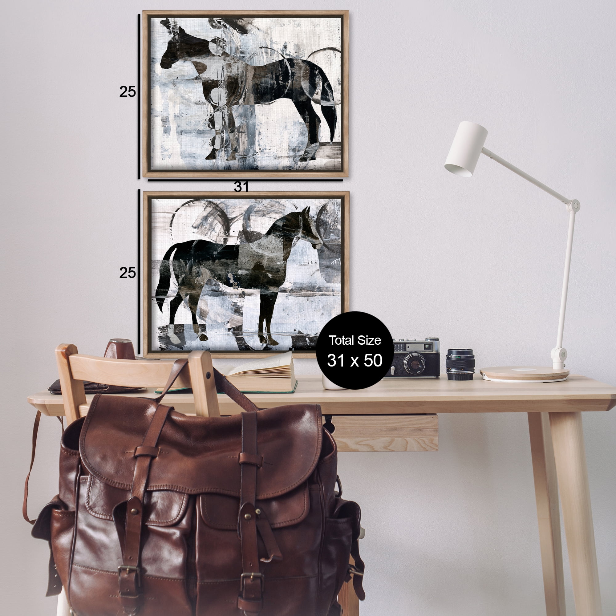 Stupell Industries Abstract Horse Silhouette Circles Animals Painting Brown Floater Framed Canvas Art Print Wall Art, 31 x 25, Set of 2