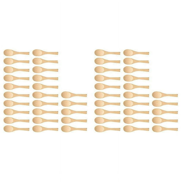 Mini Cuchara de Madera Hecha Una Mano de 50 Piezas Helado Azúcar Mermelada Miel Café Cucharadita Cocina Condimento Sal Mostaza Cuchara