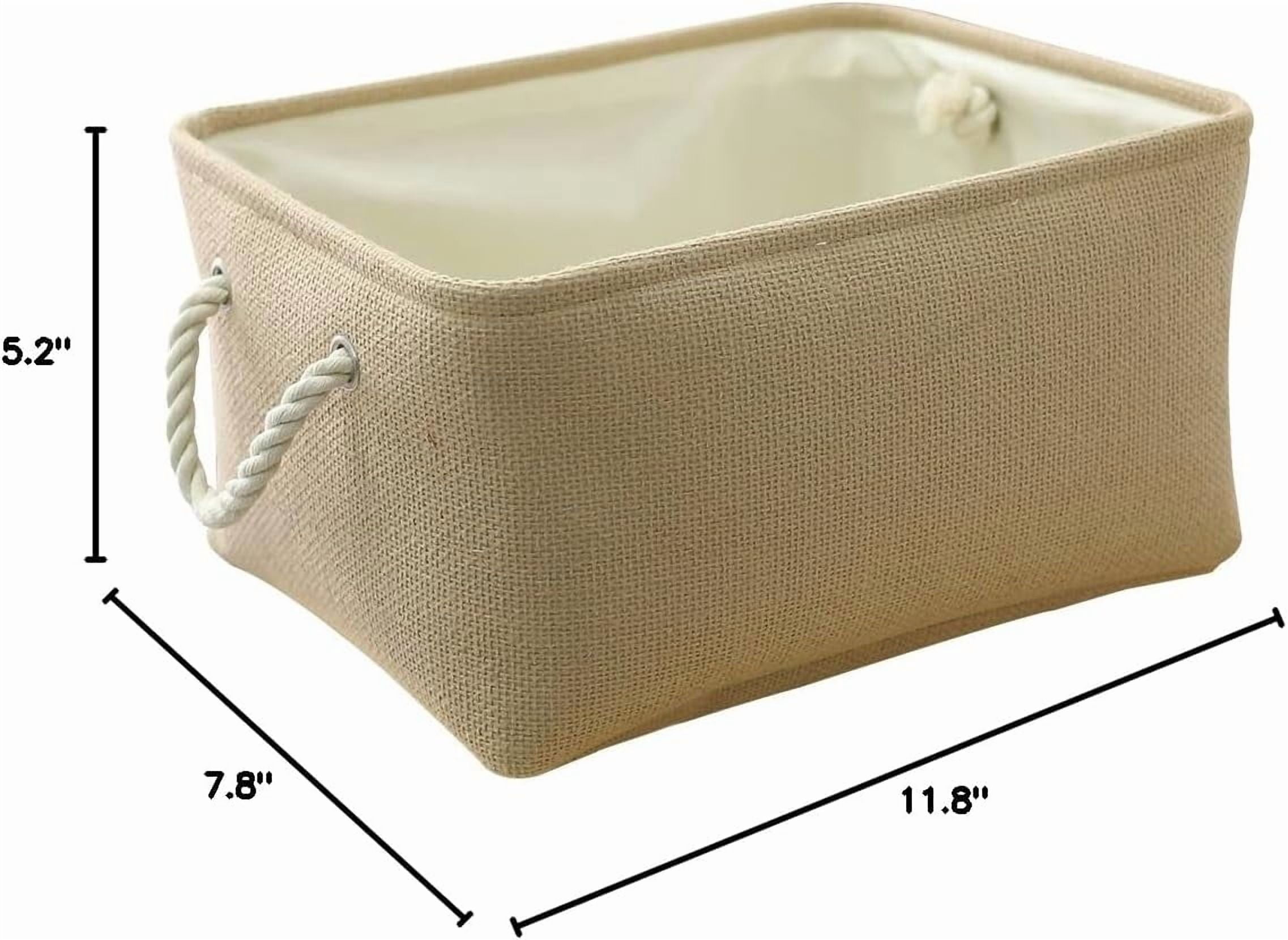 Tegance Small Storage Baskets for Shelves, Storage Cube Organizer, Storage Bins, 12 x 8 x 5 Inches, Rectangle Canvas Fabric Collapsible Shelf Box with Handles, Beige