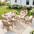 thumbnail image 3 of RADIATA Boho Woven 4Pcs Outdoor Sofa Patio Sectional Furniture with Egg Lounge Chair, Beige, 3 of 11