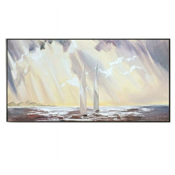 Large Seascape Handmade Oil Painting on Canvas Abstract Ocean and Sailboats Canvas Art Modern Sunshine and Clouds Painting Wall Art for Living Room Unframed