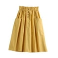 thumbnail image 4 of A line Skirts Women Button Spring Summer Age Reduction Solid Color Version Elastic Waist Mid Length Casual Womens Skirt Yellow One Size, 4 of 5