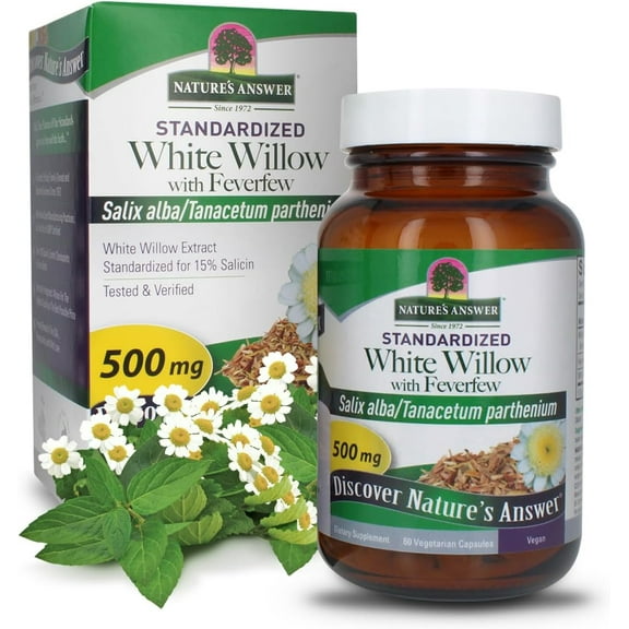White Willow with Feverfew Standardized – Herbal Head and Joint Comfort Support – 60 Vegan Capsules