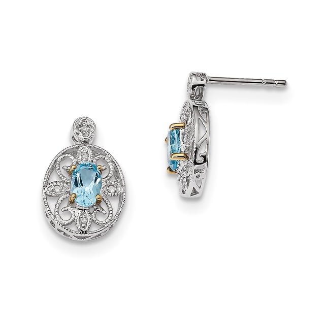 925 Sterling Silver 14k Sky Blue Topaz Diamond Earrings Drop Dangle
