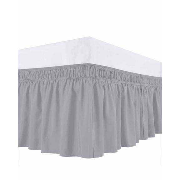 Solid Color Bed Skirt Gray Bed Skirts Queen Size 18 Inch Drop, Wrap Around Dust Ruffle Bedskirt with Adjustable Elastic Belt for Queen Size Beds
