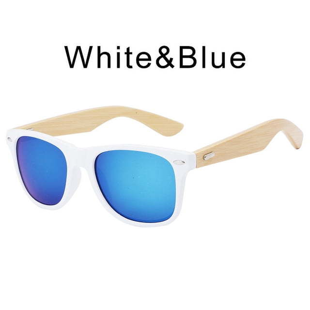 Gafas de sol coloridas con película de color de bambú para hombres y mujeres Gafas de sol de PC con patas de bambú