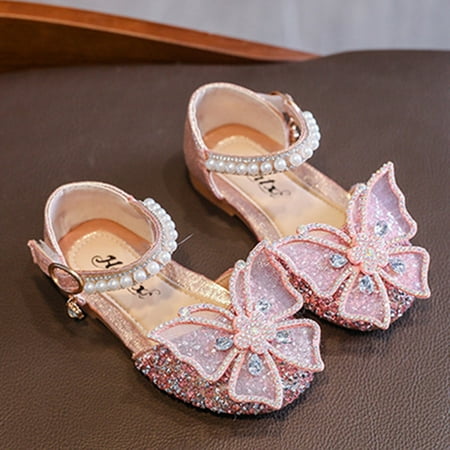

AOOCHASLIY Baby Days Savings Shoes Event Girls Sandals Bow Princess Shoes Baby Soft Sole Bright Diamond Dance Performance Shoes