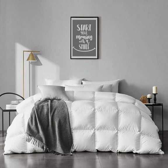 Organic Full Size Feathers Down Comforter All Seasons 100 Cotton Quilted Duvet Insert Medium Warm Bed Comforter With Corner Tabs 82x86 Inch Ivory White