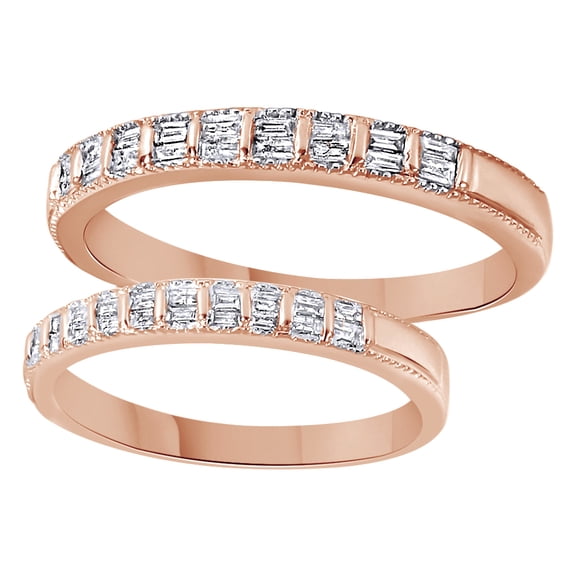 White Natural Diamond His And Hers Wedding Band Set in 14K Rose Gold (0.5 Cttw)