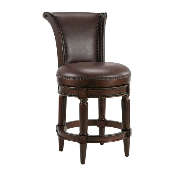 Duhome Solid Wood Swivel Barstool with High Backrest,Wrap-Around Footrest,Dark Walnut
