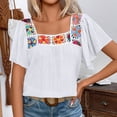 thumbnail image 2 of Uootdi Womens Tops Square Neck Vintage Embroidered Short Sleeve Shirts Flared Sleeve Relaxed Fit Trendy Casual Vacation Outfits Gift, 2 of 9