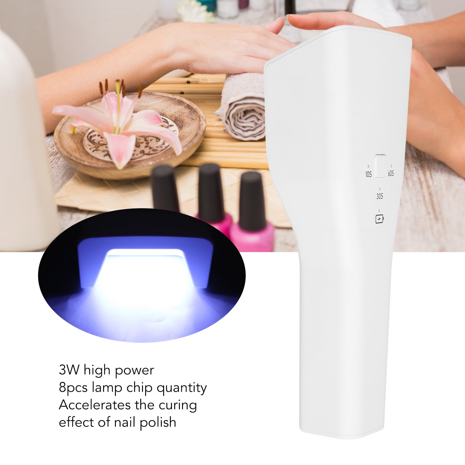 YAHHU 3W Handheld UV LED Nail Lamp Rechargeable 8pcs Light Chips Fast Curing Nail Dryer for Manicure Acrylic Gel [cite: 8]