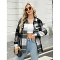 thumbnail image 2 of Zeagoo Flannel Cropped Jacket Wool Blend Shacket Plaid Button Down Shirt Fall Winter Fashion Long Sleeve Coat with Pockets, 2 of 6