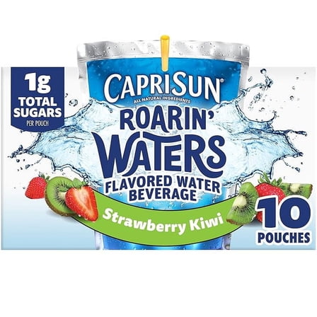 1x Capri Sun Roarin' Waters Strawberry Kiwi Flavored with other natural flavor Water Beverage, 10 ct Box, 6 fl oz Drink Pouches