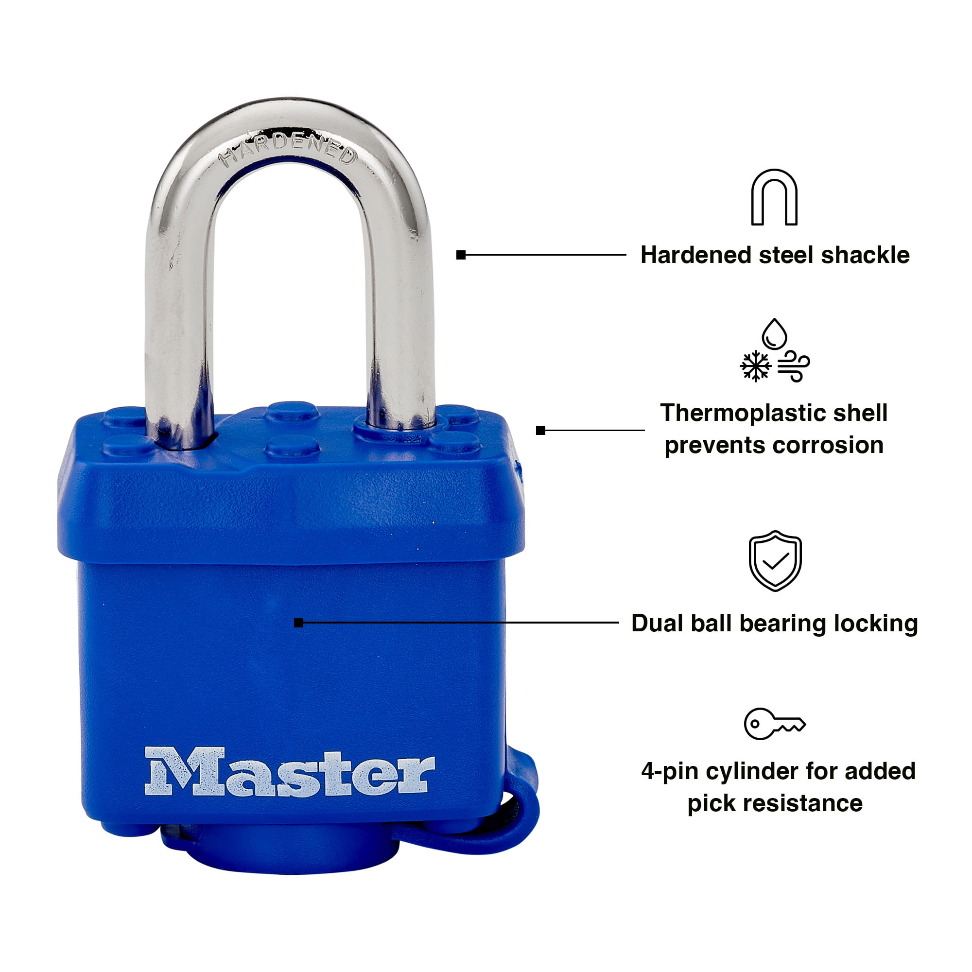 (6 pack) Master Lock 312D Laminated Steel Padlock with Blue Weather Resistant Shell