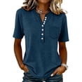 thumbnail image 2 of Short Sleeve Tops Women Summer Henley V Neck T Shirts Casual Color Block Raglan Shirts Cotton Baseball Tunic Tees Dark Blue L, 2 of 7