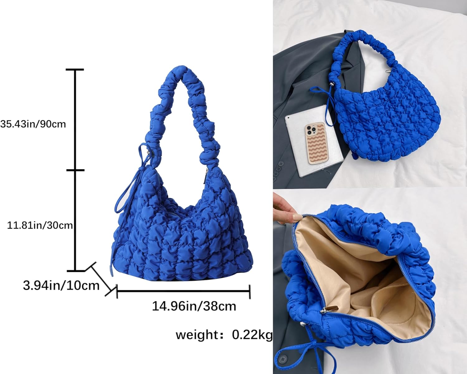 CoCoMangos Cotton Padded Shoulder Crossbody Bag for Women Large Hobos Quilted Handbag and Purses Lightweight Adjustable Shoulder Strap