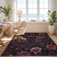 thumbnail image 3 of Design&I 8'x10' Washable Area Rug Sleek Flatweave Pet Friendly Deep Plum Elegance with Gothic Floral Motifs Victorian Inspired Design Skulls for King Size Bedroom, Under Bed, 3 of 7