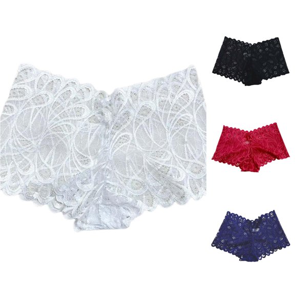 Women's Elegant Lace Boyshorts Breathable Hollow Out Underwear With Comfort Fit Design, S, White