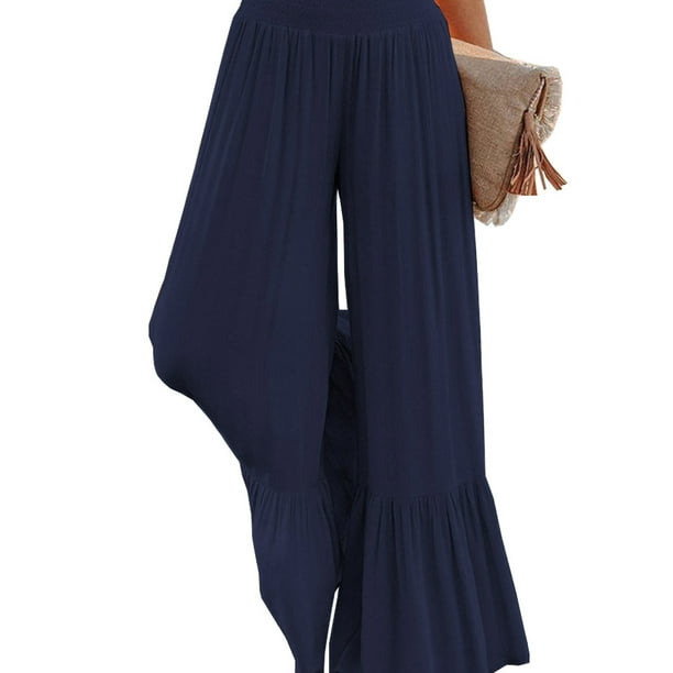 Blue Palazzo Pants for Women, High Waist Wide Leg Pants for Women