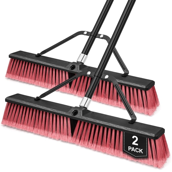 TidyBliss 24" Push Broom Outdoor Heavy Duty 2 Pack (Red)