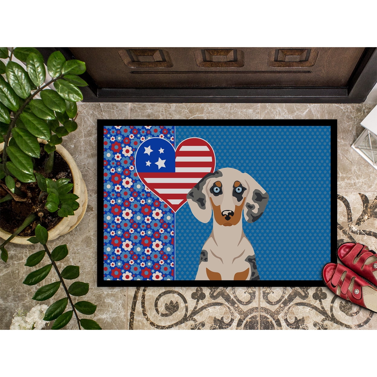 Cream Dapple Dachshund USA American Indoor or Outdoor Mat 24x36