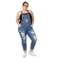 thumbnail image 3 of Women's Plus Size Long Overalls Jumpsuit Distressed Stretch Denim Jeans, 3 of 5
