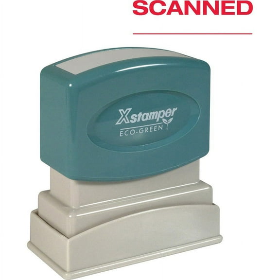 Xstamper SCANNED Pre-inked Stamp - Message Stamp - "SCANNED" - 0.50" Impression Width - 100000 Impression(s) - Red - Plastic - Recycled - 1 Each | Bundle of 5 Each