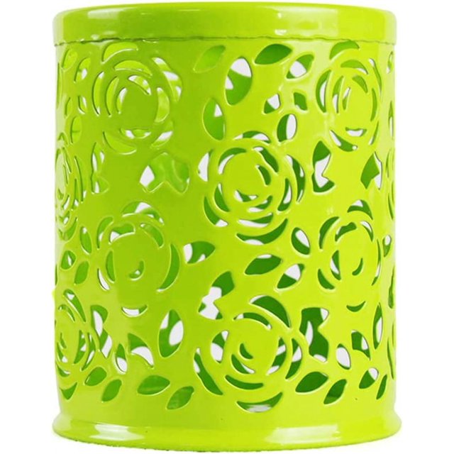 hollow rose pattern metal pen holder pencil case desktop container office, class